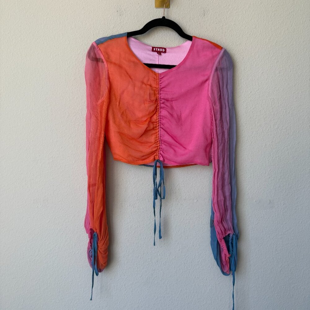 Staud Blossom Colorblock Ruched Crop Top Size XS - Picture 2 of 6